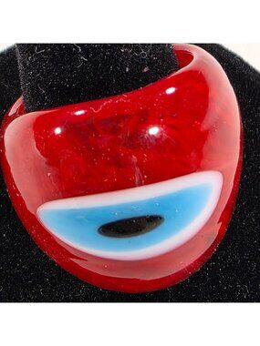 Red Glass Ring Blue Black Eye Size 8.5 statement chunky unisex jewelry